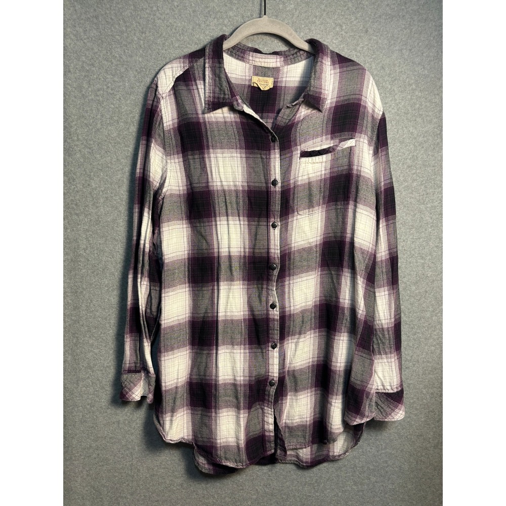 Boston Traders Plaid Button Up‎ Shirt XL Purple Cottagecore Flannel Soft Grunge